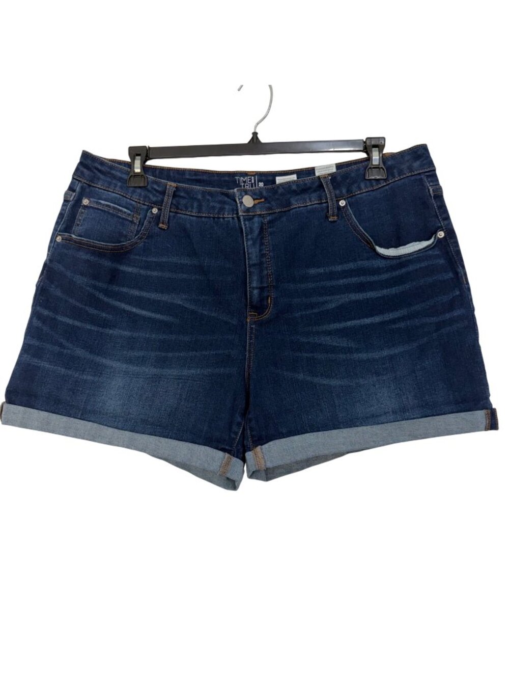 Time And Tru Womens Plus SZ 20 Mid-Rise Denim Short Dark Wash Stretch Cuffed Hem